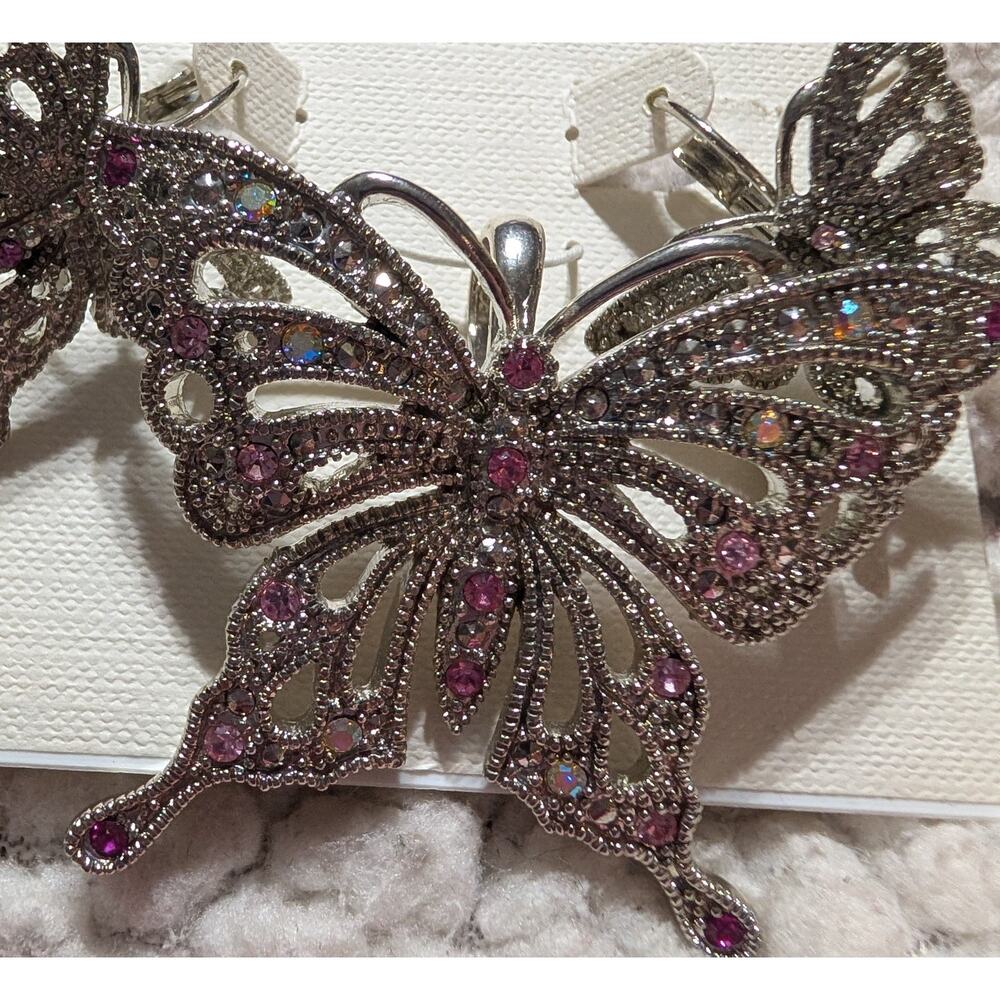 KIM ROGERS Silver-Tone Filigree Butterfly Brooch, Pendant & Earrings Set Pink - Picture 2 of 6